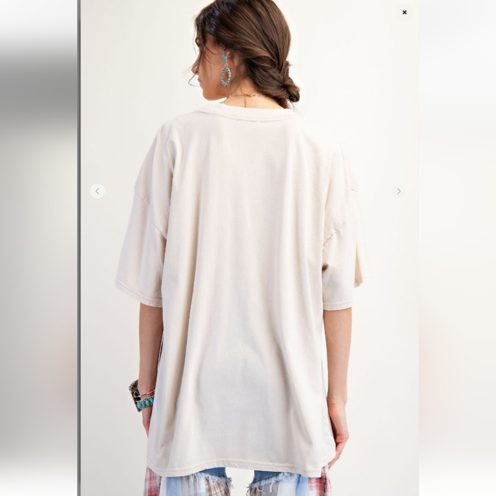 EASEL BUTTERFLY PRINT MINERAL WASHED COTTON KNIT TOP - Picture 3 of 4